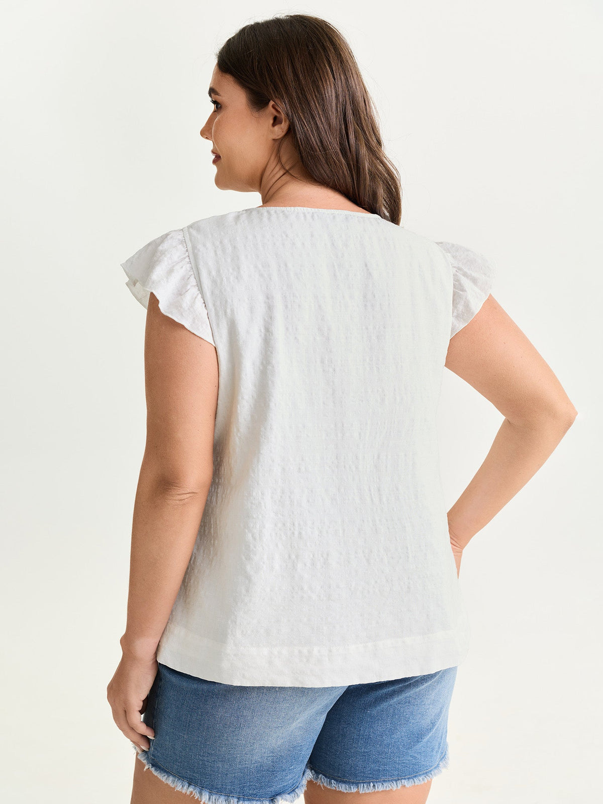 Cotton Flutter Sleeve Pleated Contrast Bows Blouse