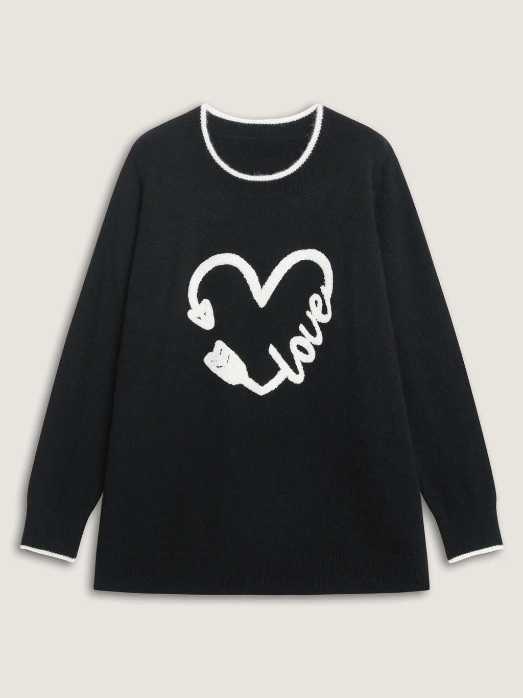 Love Pattern Embroidery Plain Pullover