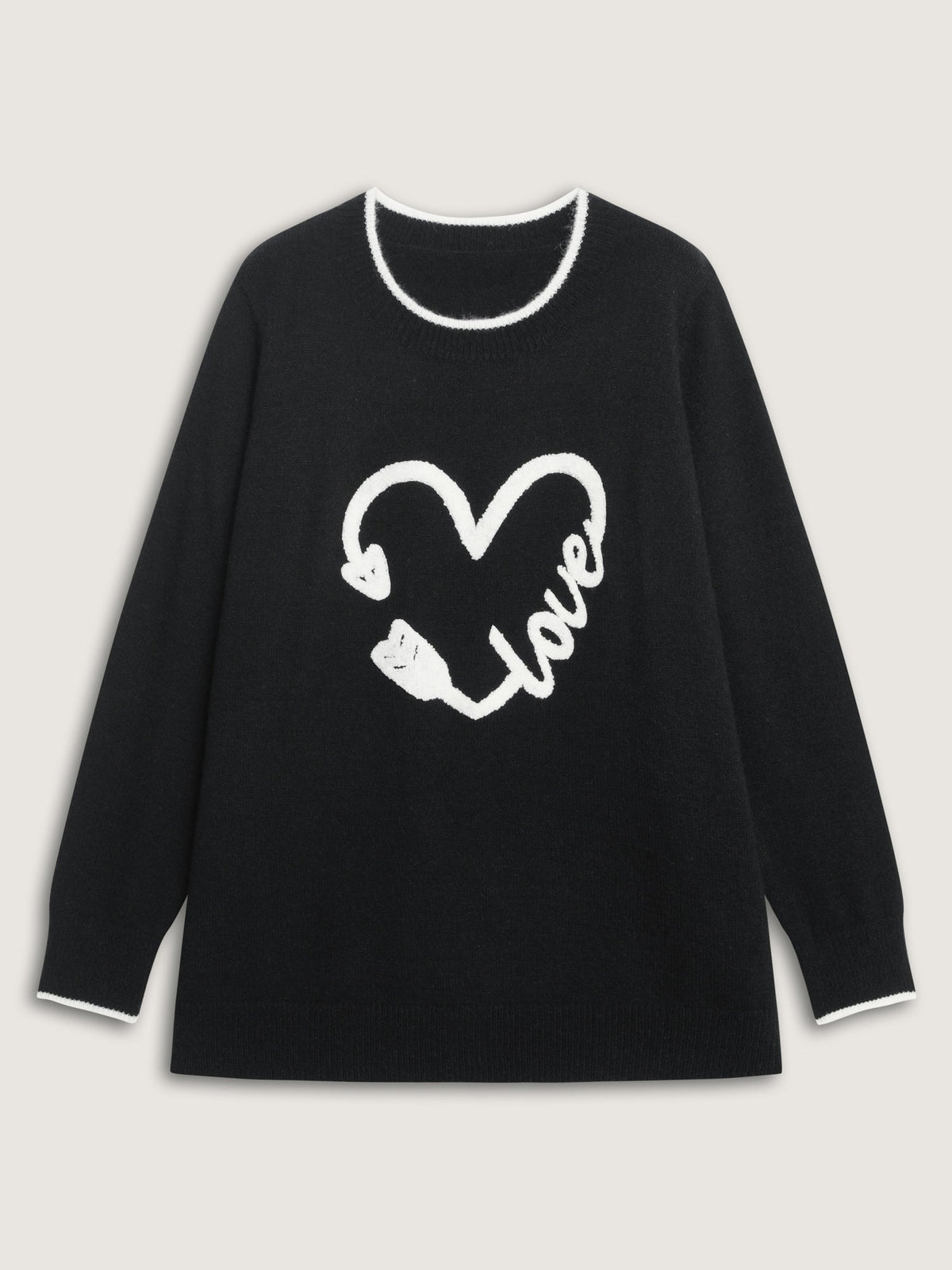 Love Pattern Embroidery Plain Pullover