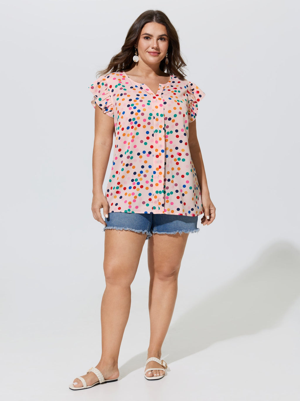 Polka Dot Flutter Sleeve Blouse