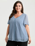 Lace Trim Textured V-Neck Blouse