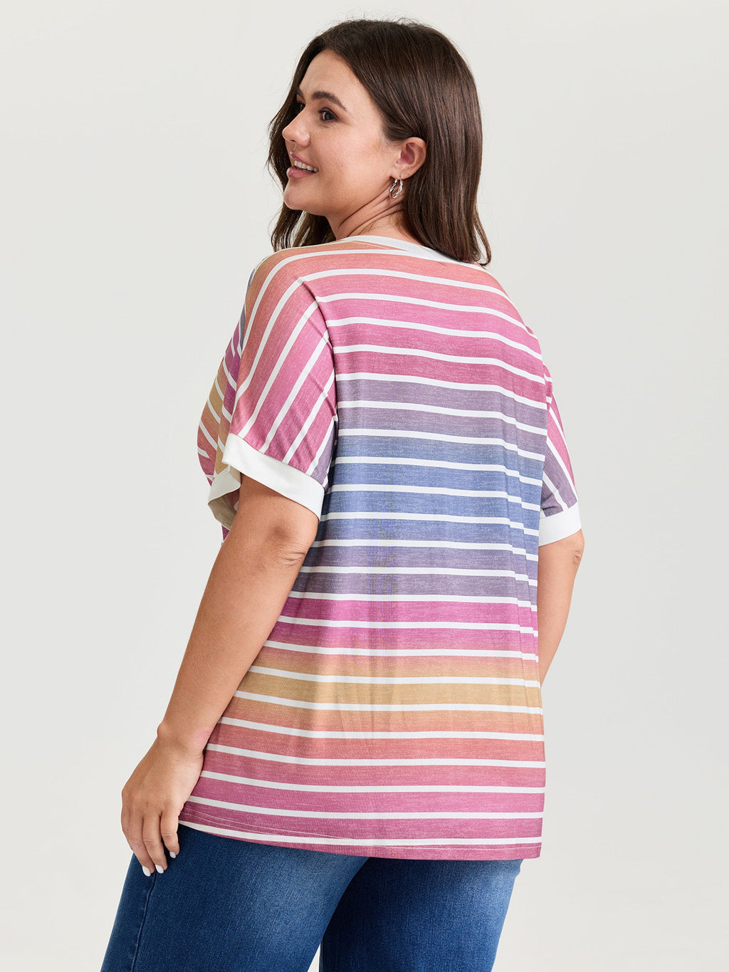 Colorful Gradient Stripe Round Neck T-Shirt