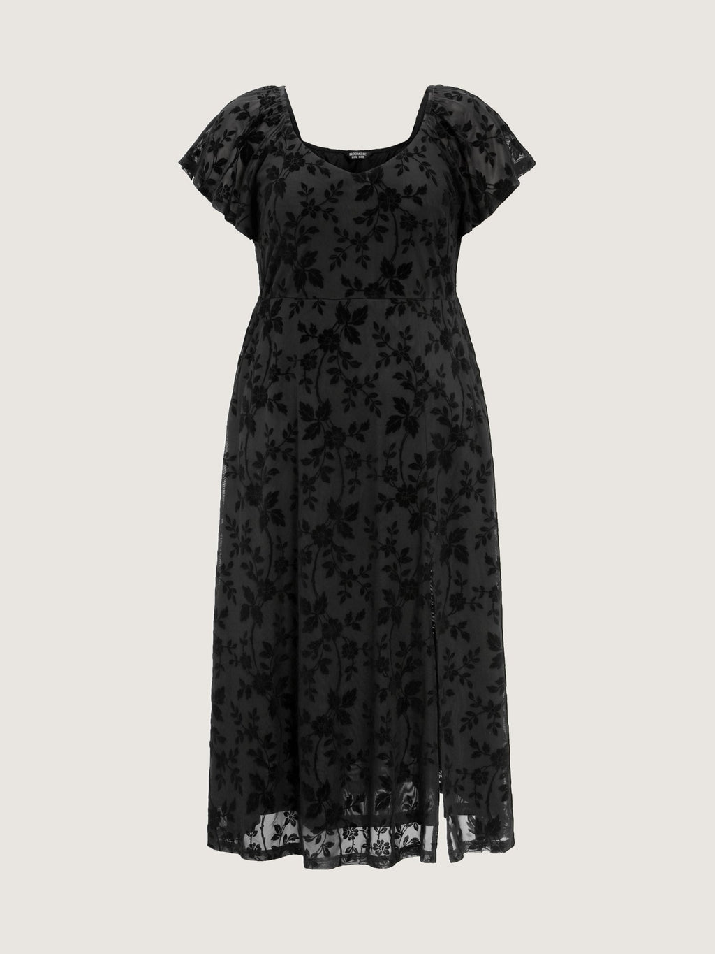 Floral Textured Jacquard Slit Hem Maxi Dress