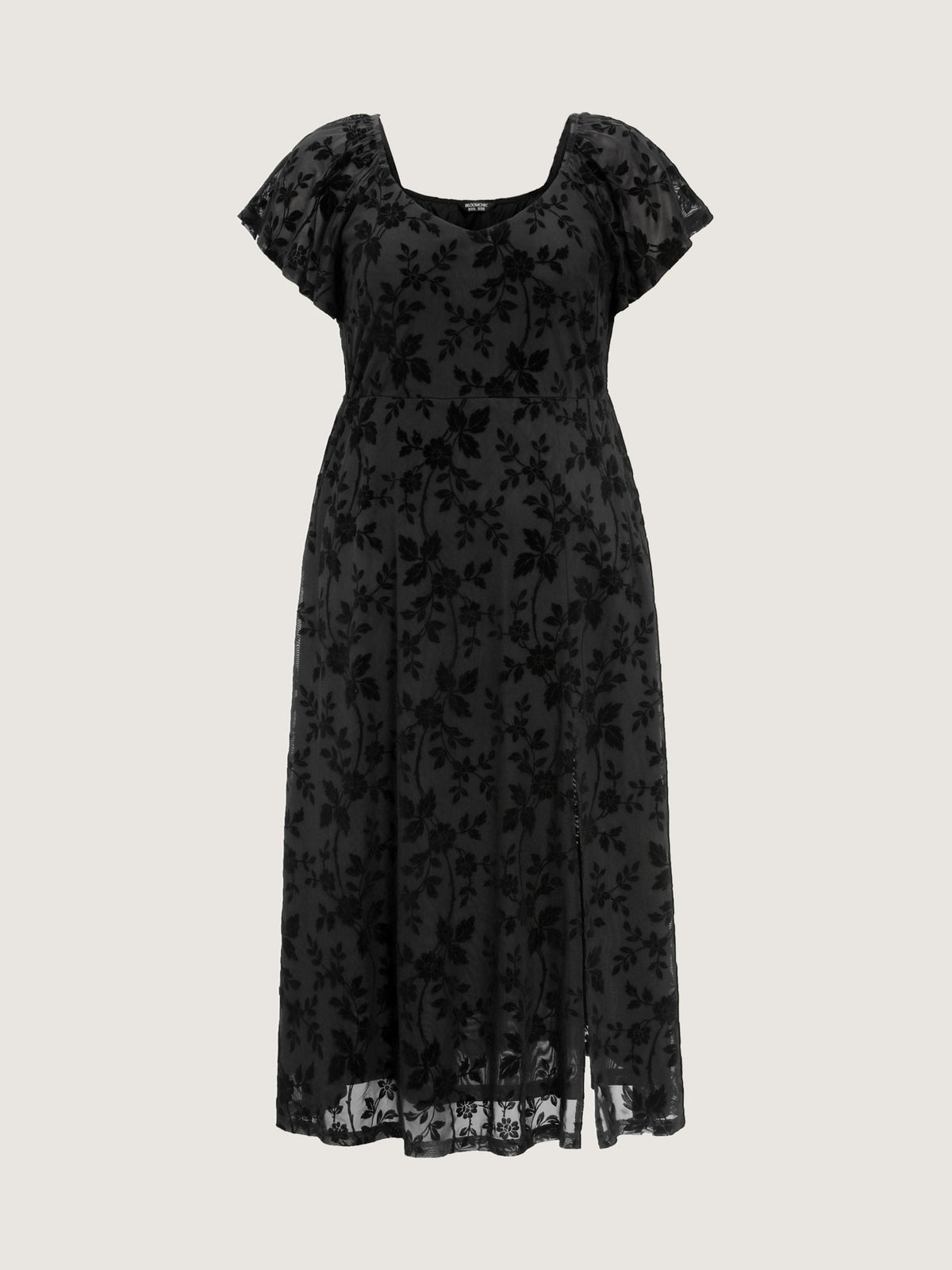 Floral Textured Jacquard Slit Hem Maxi Dress