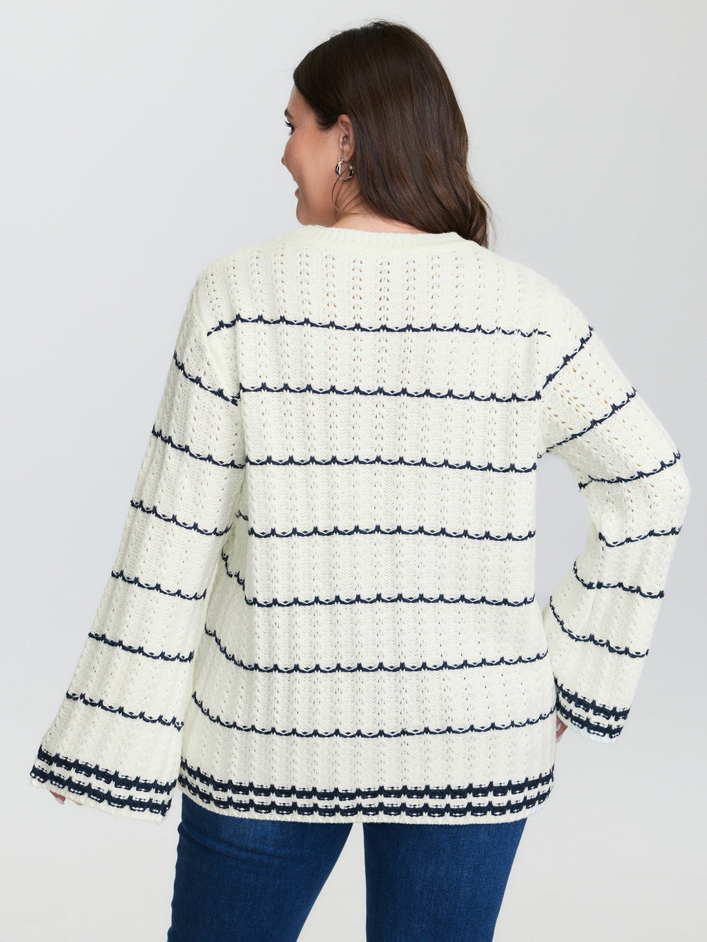 Textured Color Stripe Flared Sleeve Pullover