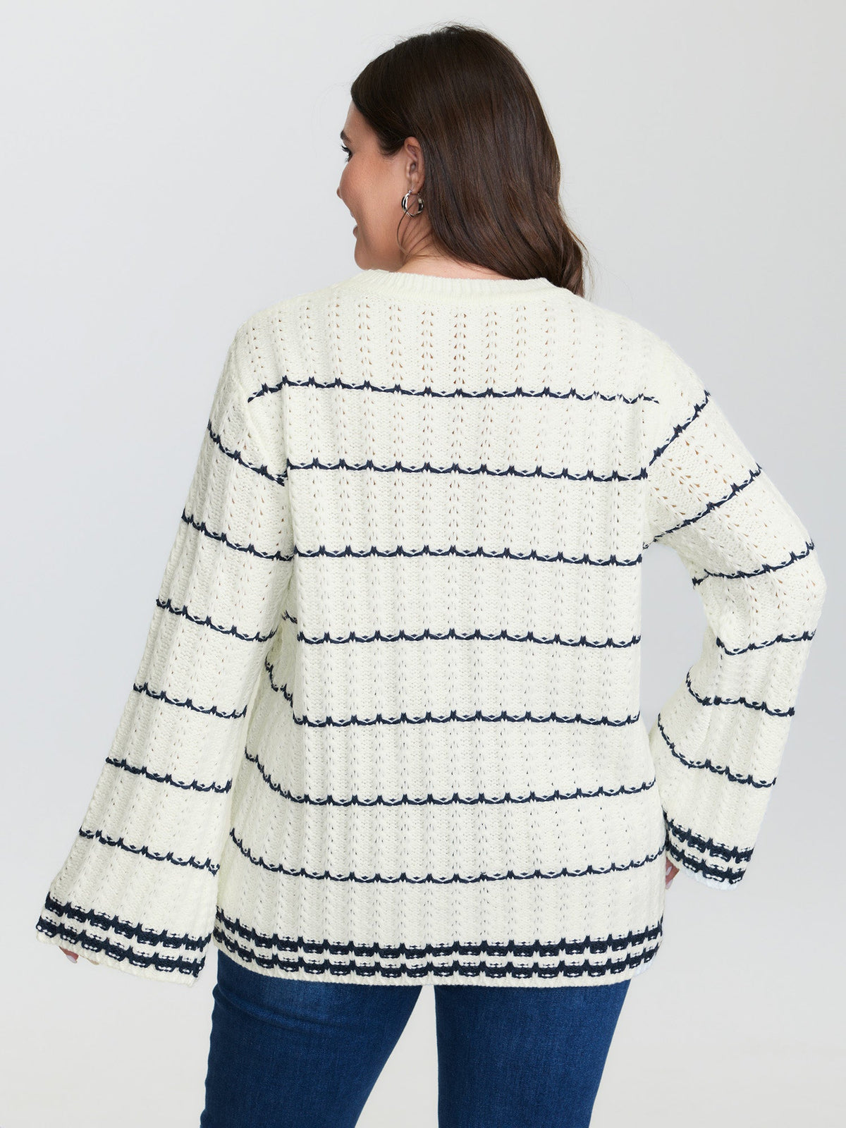 Textured Color Stripe Flared Sleeve Pullover