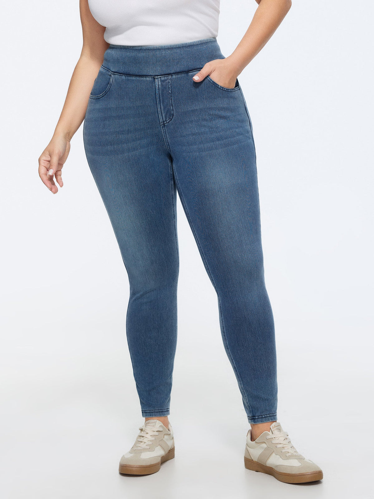 Stretchy Pull-On Skinny-Fit Knit Jeans