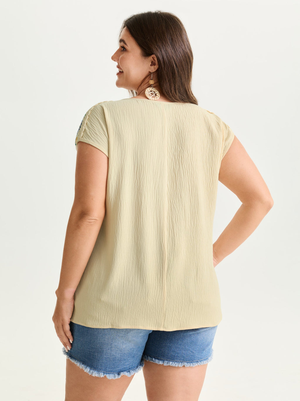 Colorful Openwork Crochet V-Neck Blouse