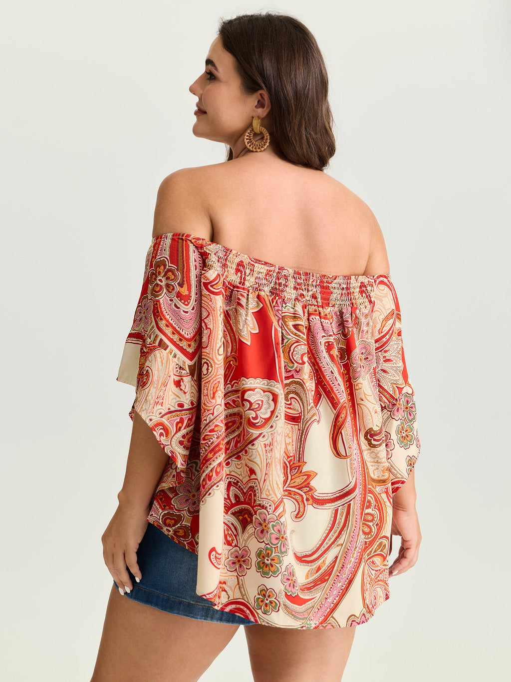 Colorful Paisley Print Off-Shoulder Blouse