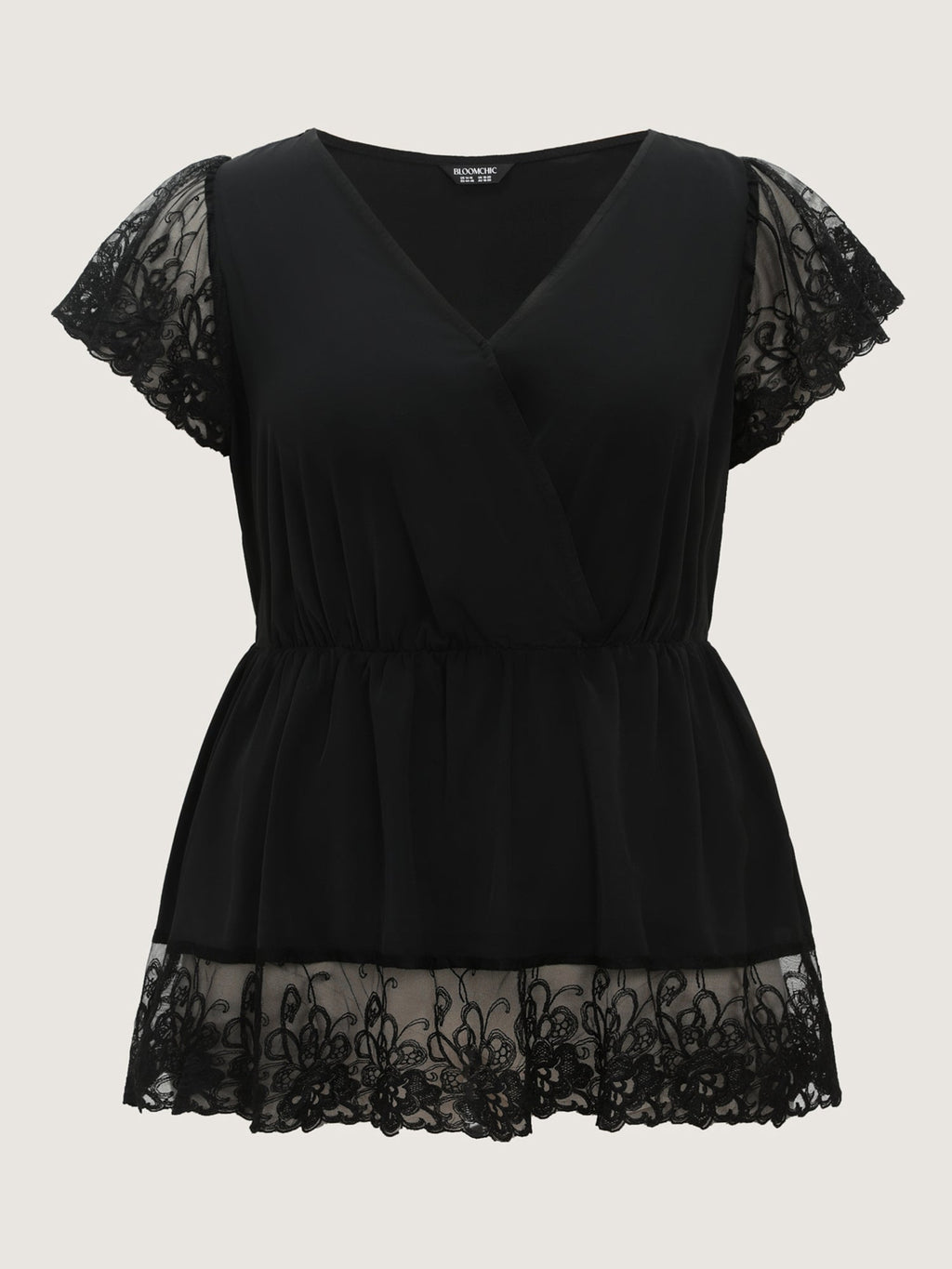 Sheer Lace Hem Satin Blouse