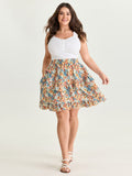 Floral Print Ruffled Edge Mini Skirt