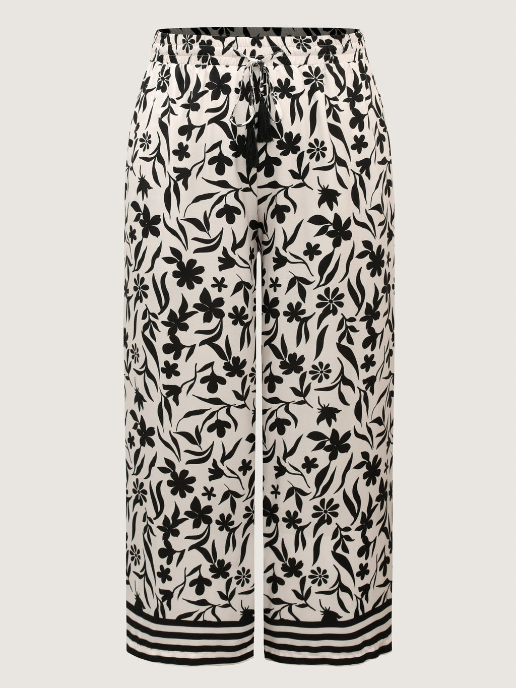 Floral Print Wide-Leg Contrast Pants