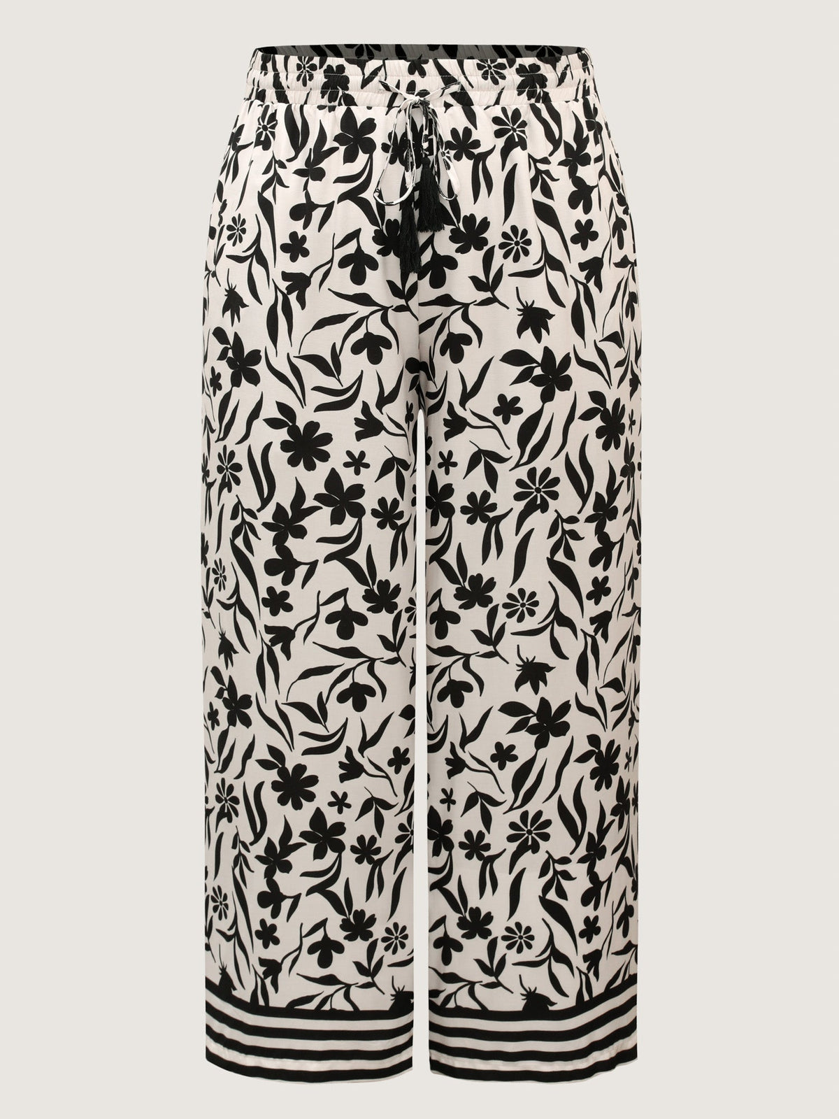 Floral Print Wide-Leg Contrast Pants