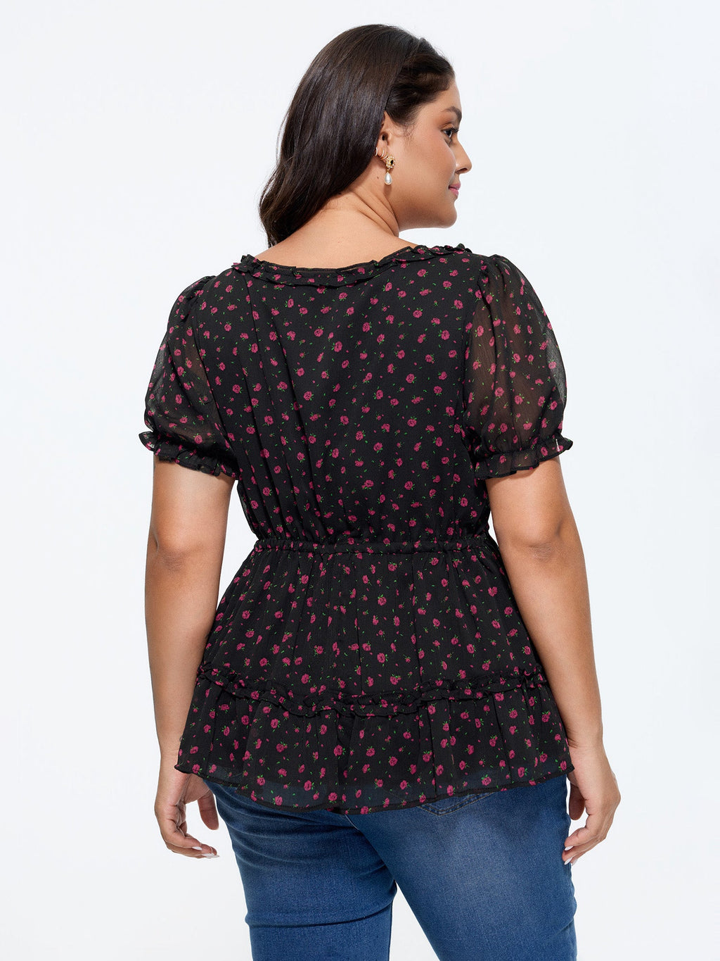 Floral Print Toothpick Pleat Blouse