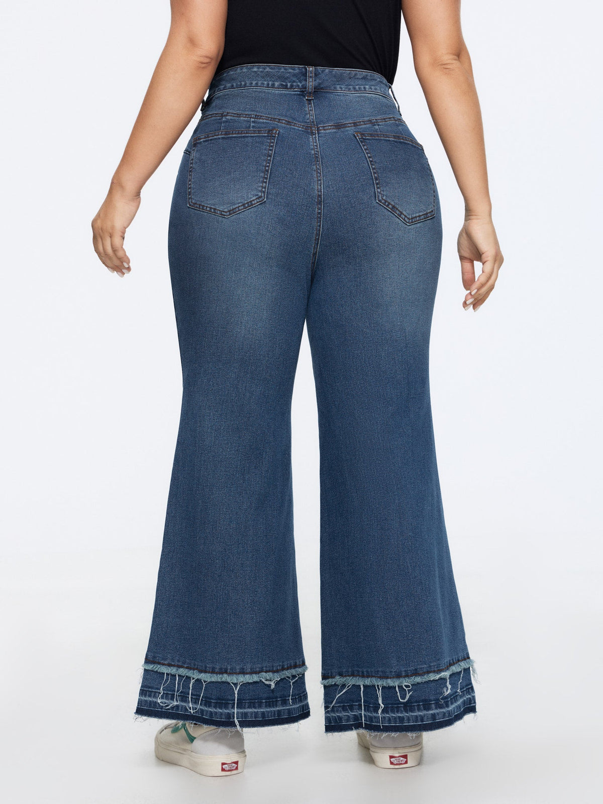 Stretchy Layered Hem High-Rise Flared Jeans