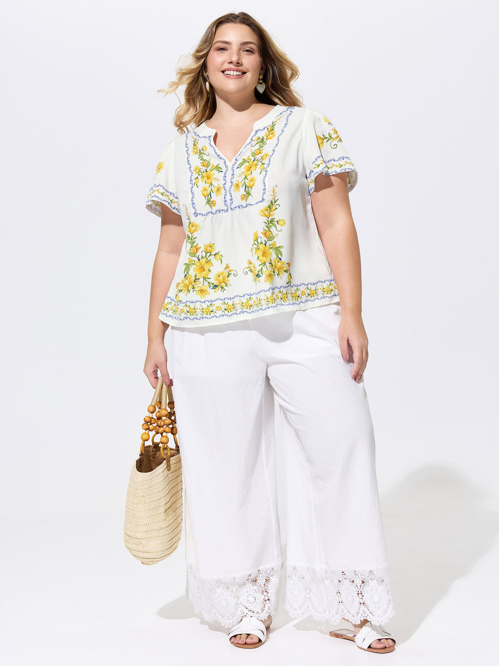 Floral Branch Print Notched Collar Blouse