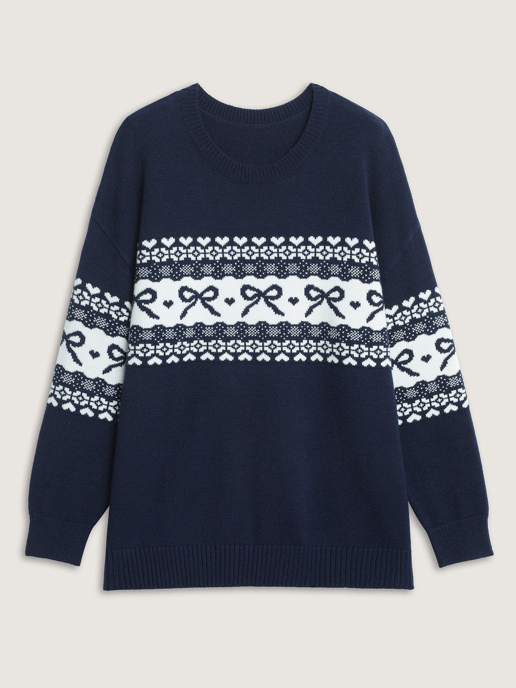 Supersoft Bow Pattern Jacquard Blend Pocket Pullover