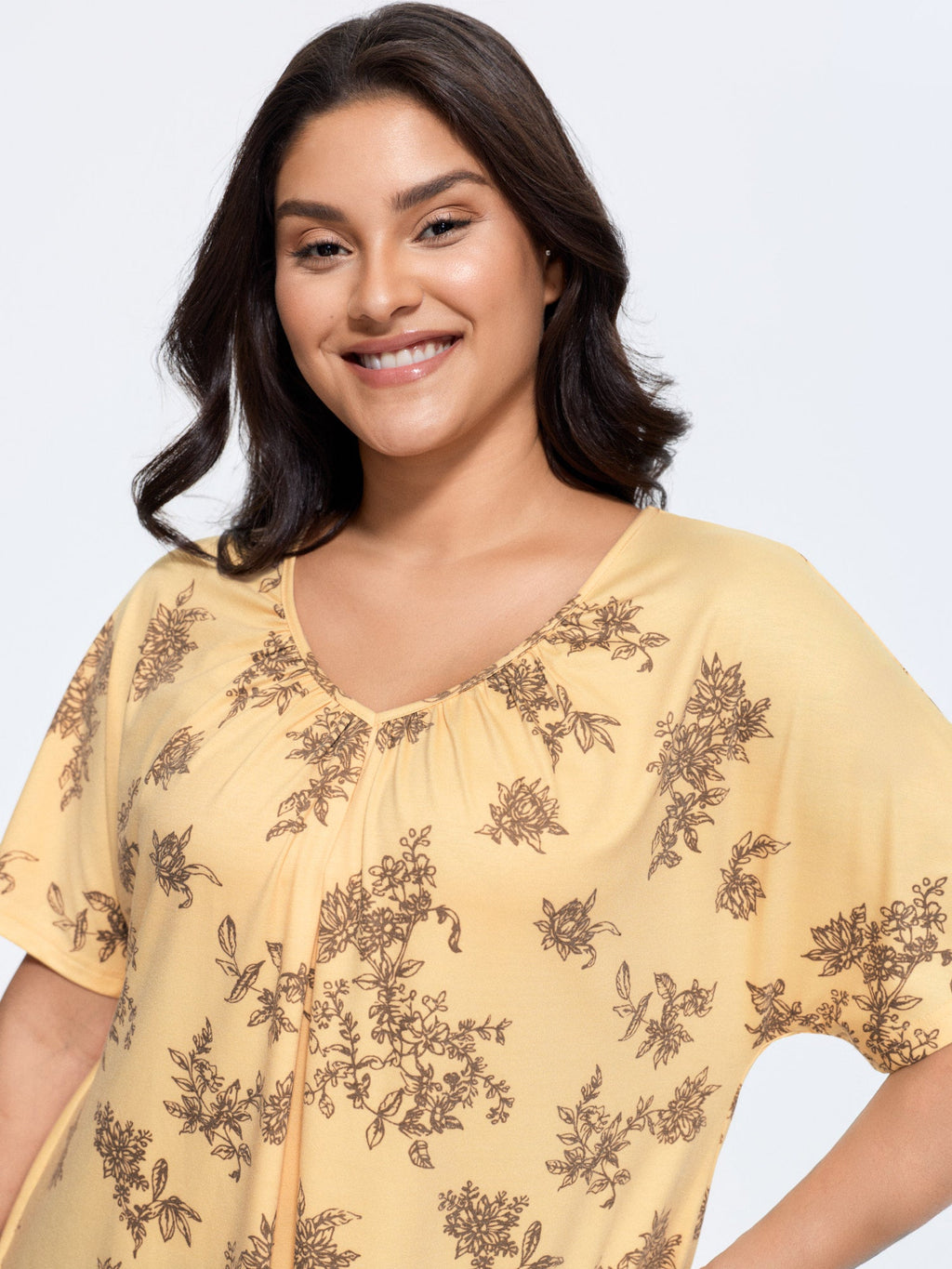 Pleated Plain Half-Sleeve Knit Top