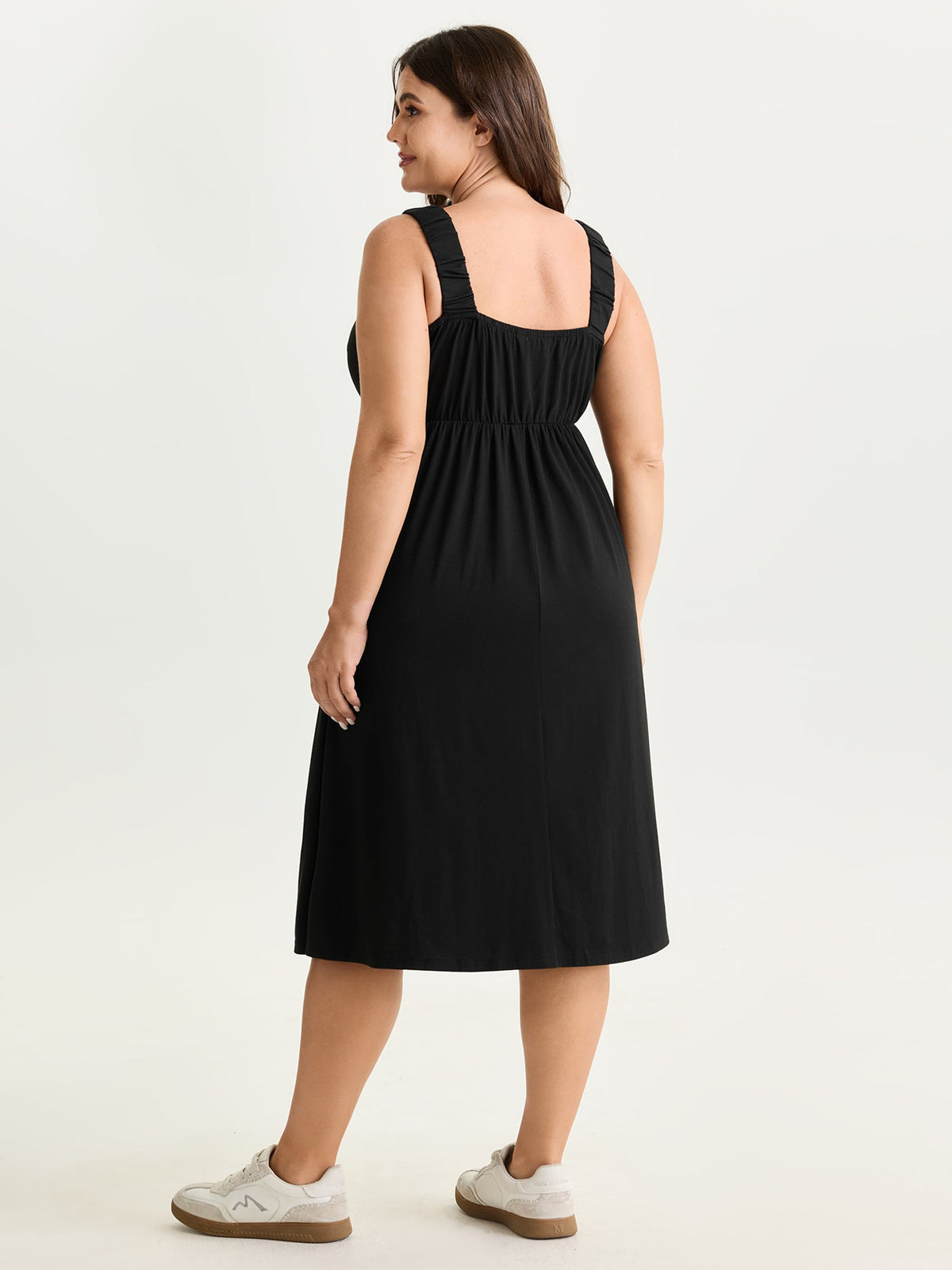 Supersoft Stretchy Wide-Straps Plain Midi Dress