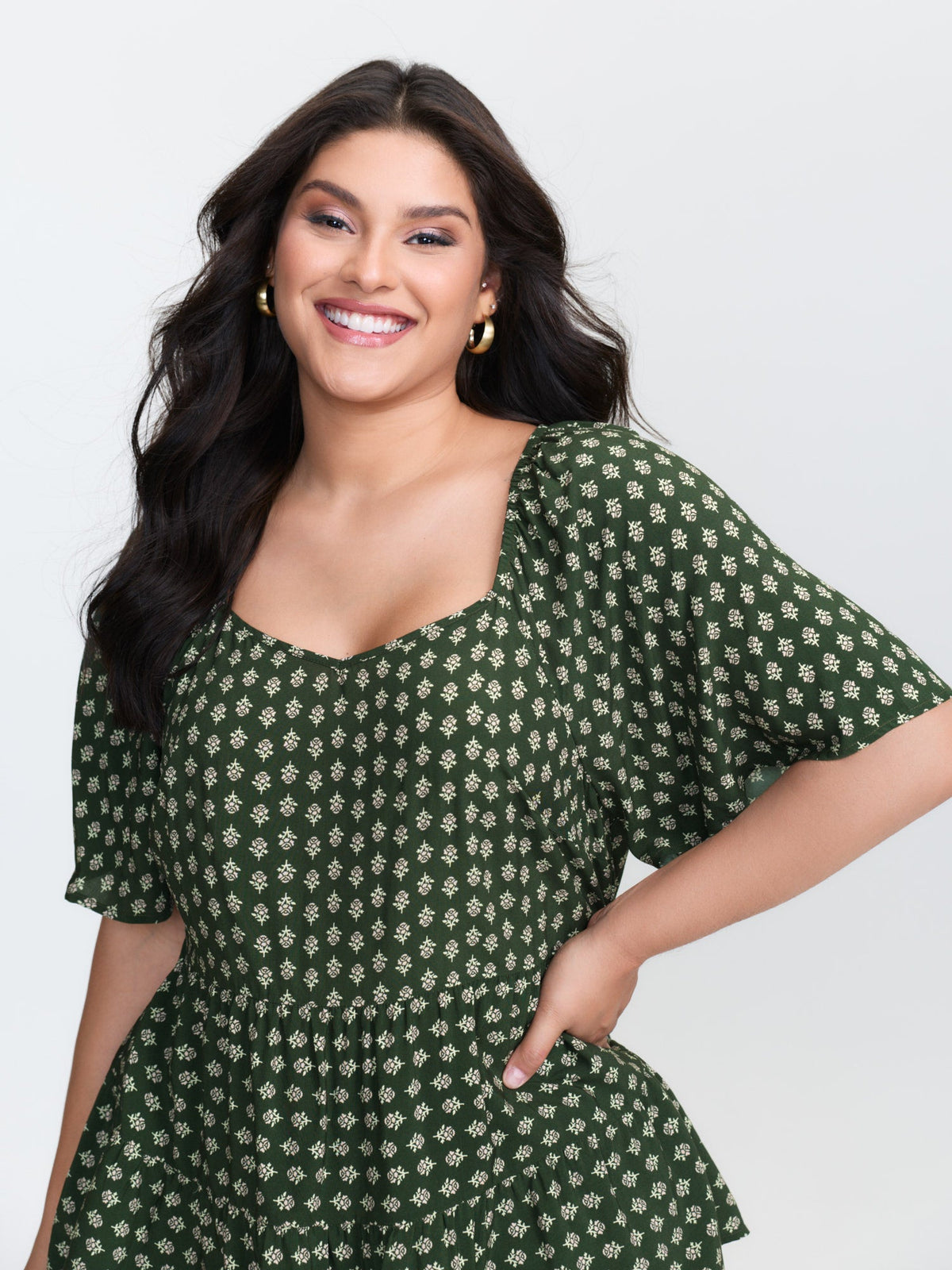 Floral Print Flared Layered Blouse