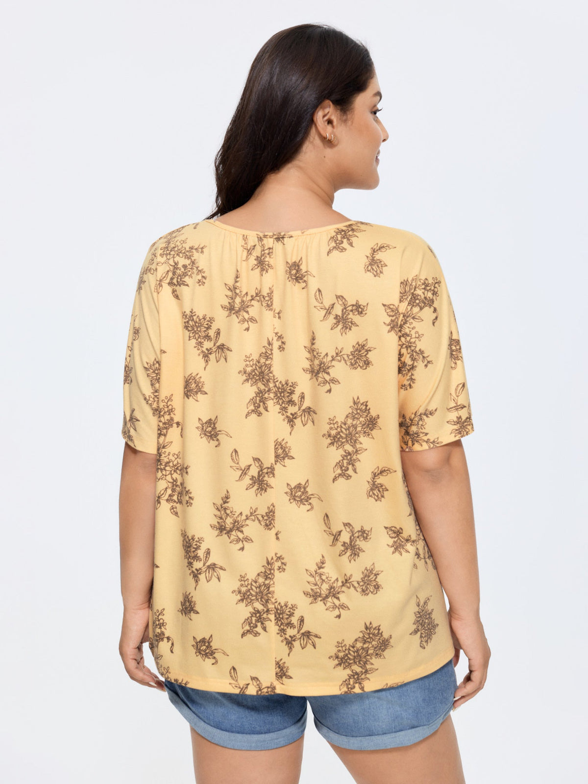 Pleated Plain Half-Sleeve Knit Top