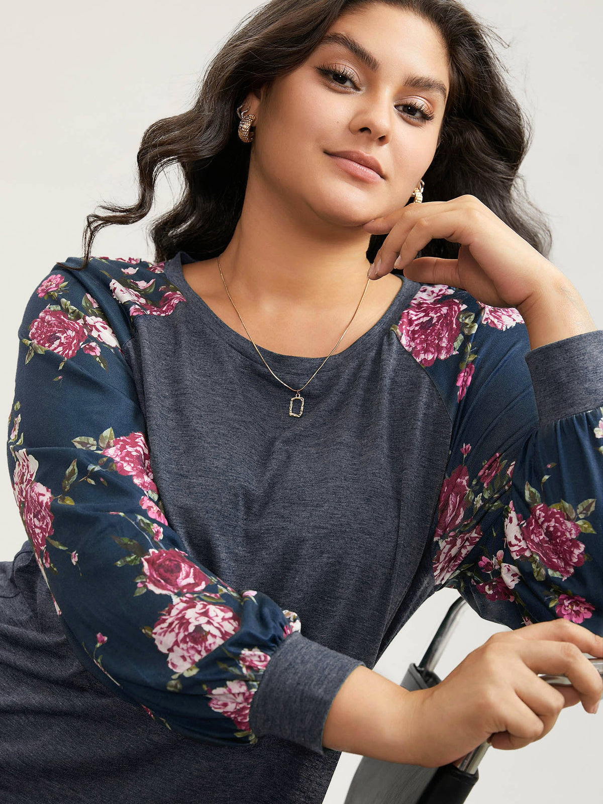 Floral Patchwork Crew Neck Raglan Sleeve T-shirt