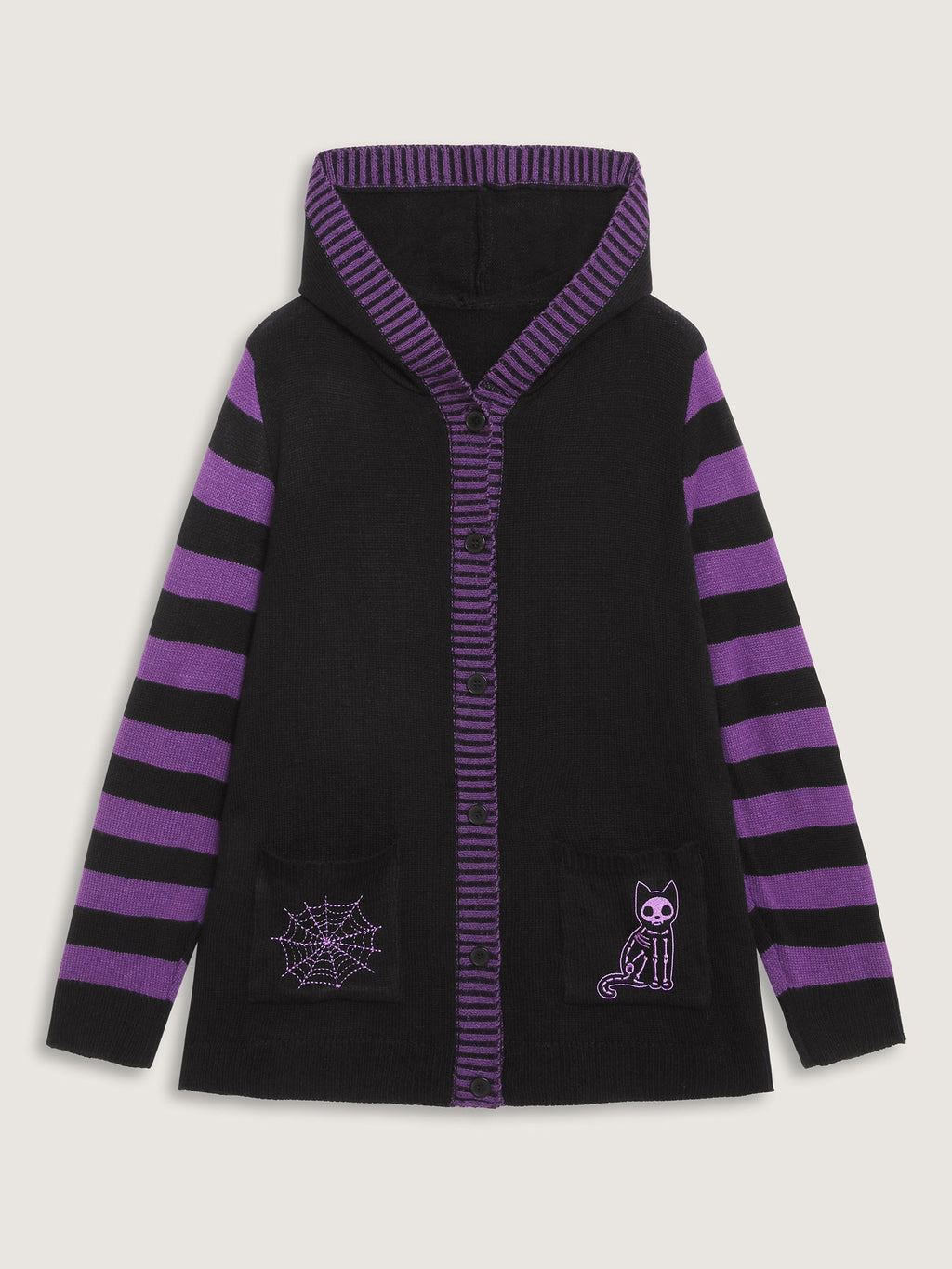 Stripes Sleeve Contrast Hooded Cardigan
