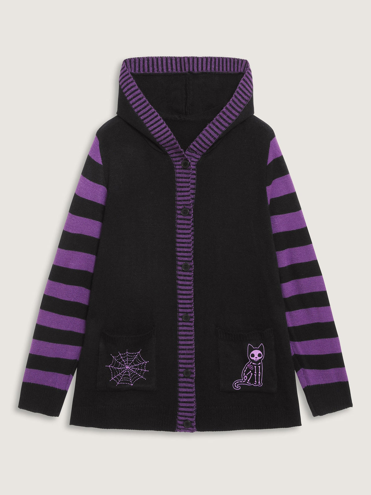 Stripes Sleeve Contrast Hooded Cardigan