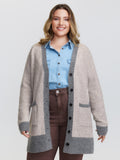 Color Contrast Buttons Pockets Knit Cardigan