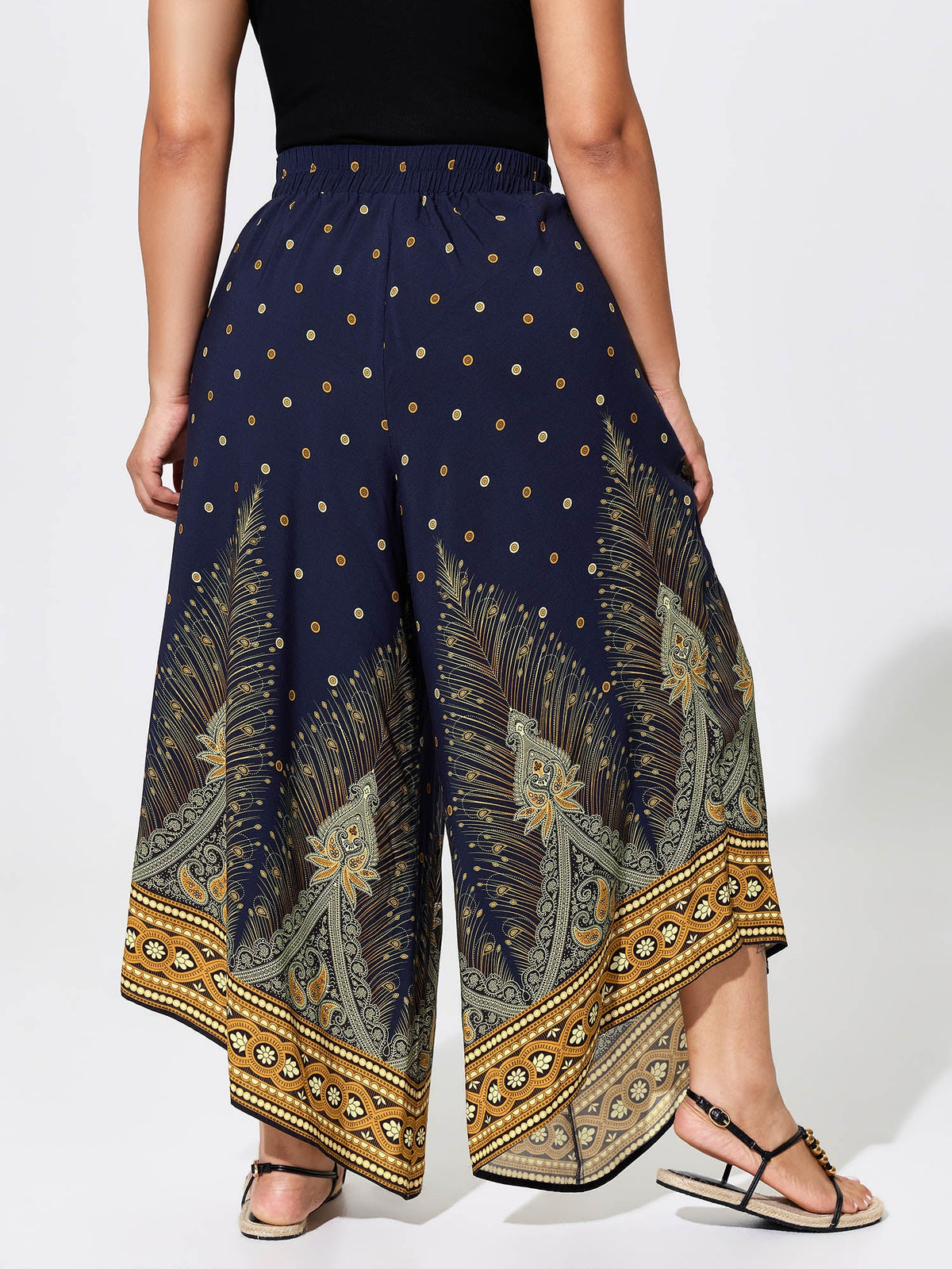 Boho Print Wide-Leg Color Contrast Pants