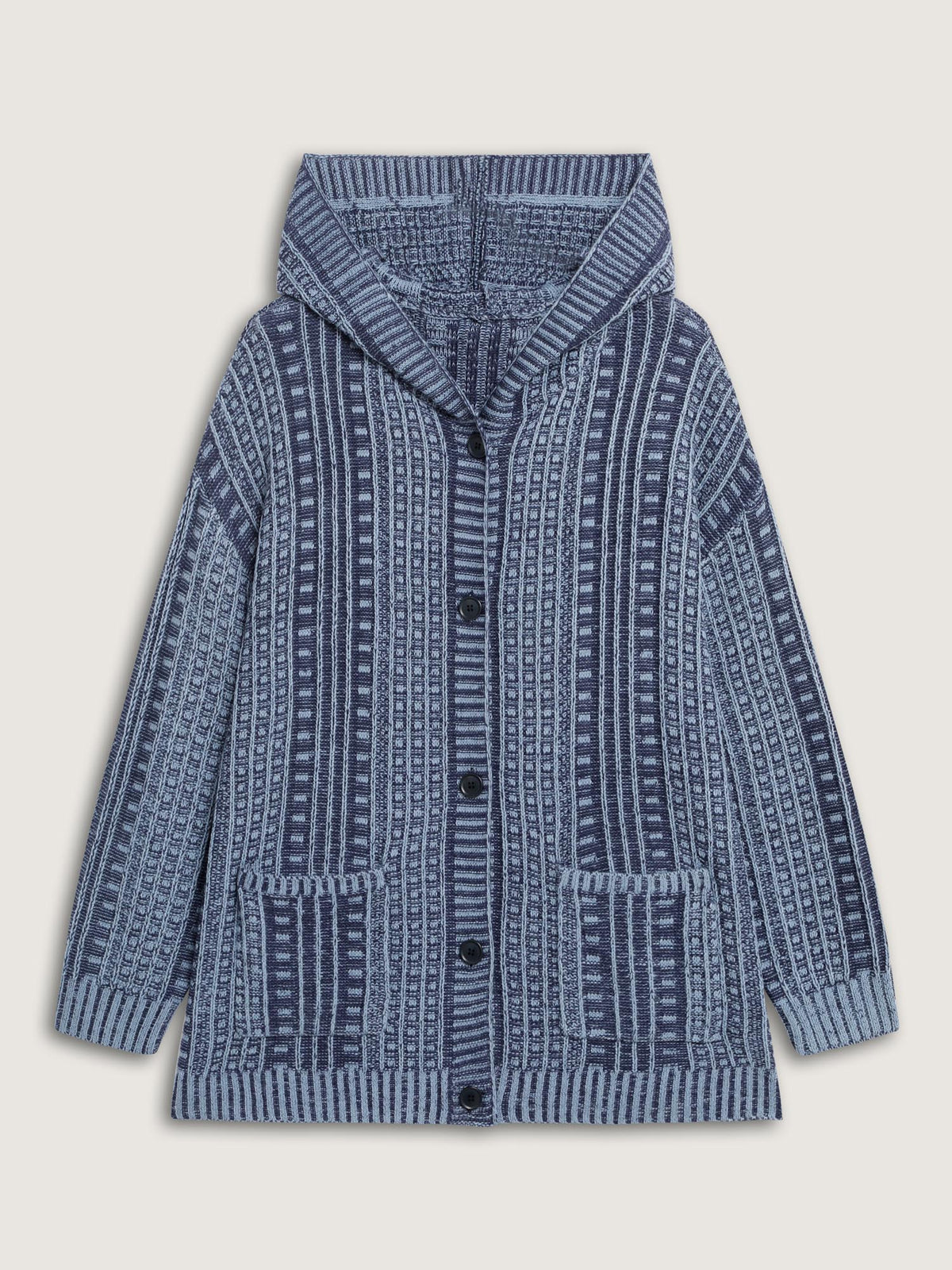 Hooded Textured Pockets Drop Shoulder Knit Cardigan