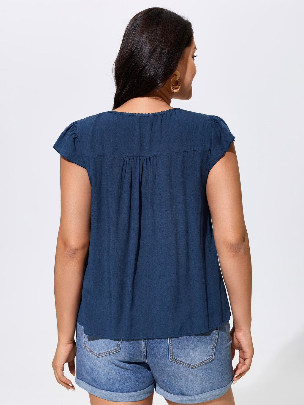 Cotton Floral Embroidered Shirred Flowy Blouse