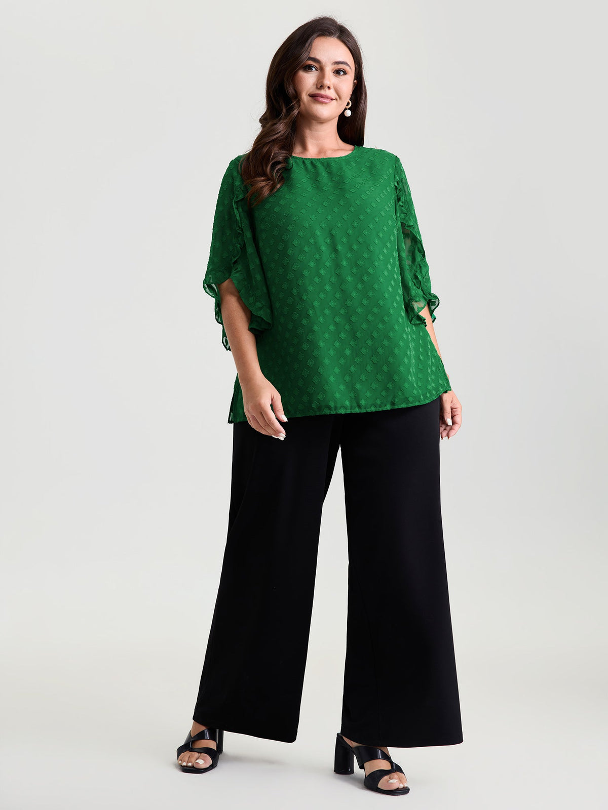Sheer Petal Ruffled Sleeve Textured Blouse