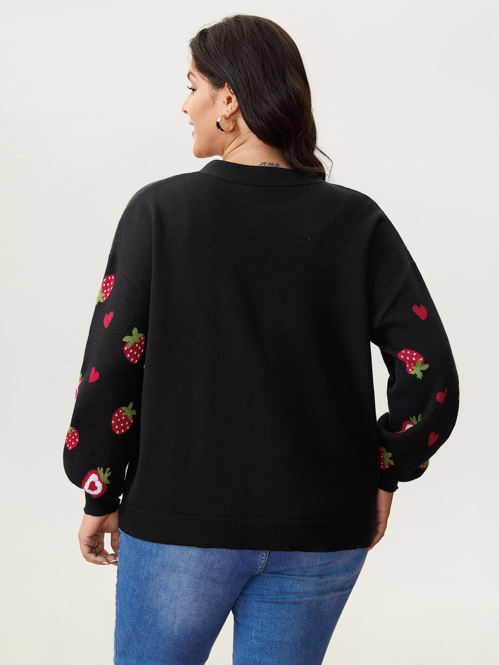 Strawberry Jacquard Pattern Knit Cardigan