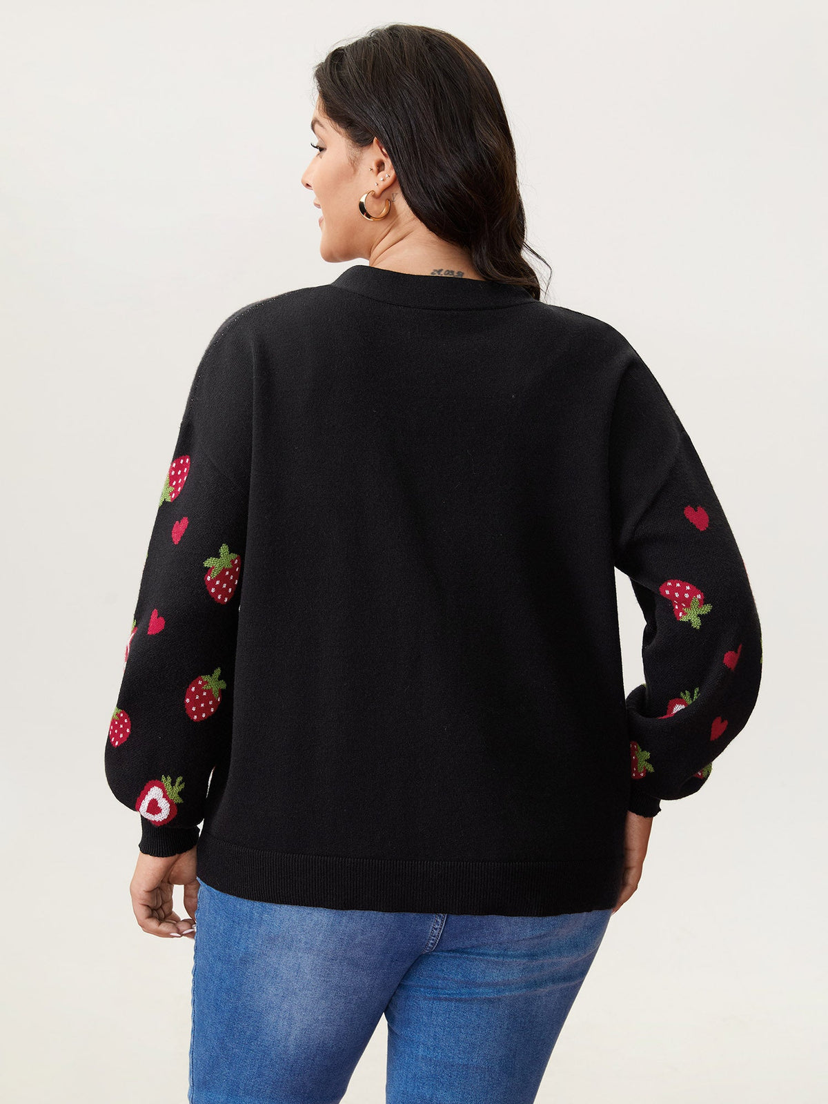 Strawberry Jacquard Pattern Knit Cardigan