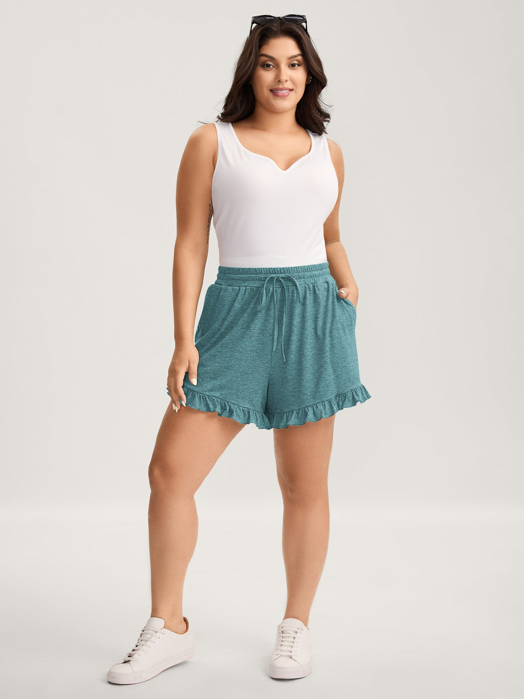 Supersoft Mixed Color Knit Drawstring Ruffled Shorts