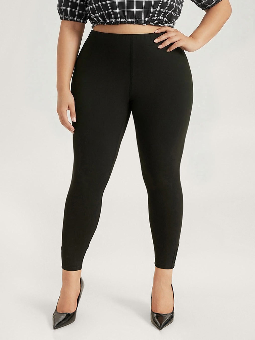 High Rise Pleated Elastic Waist Skinny Leggings