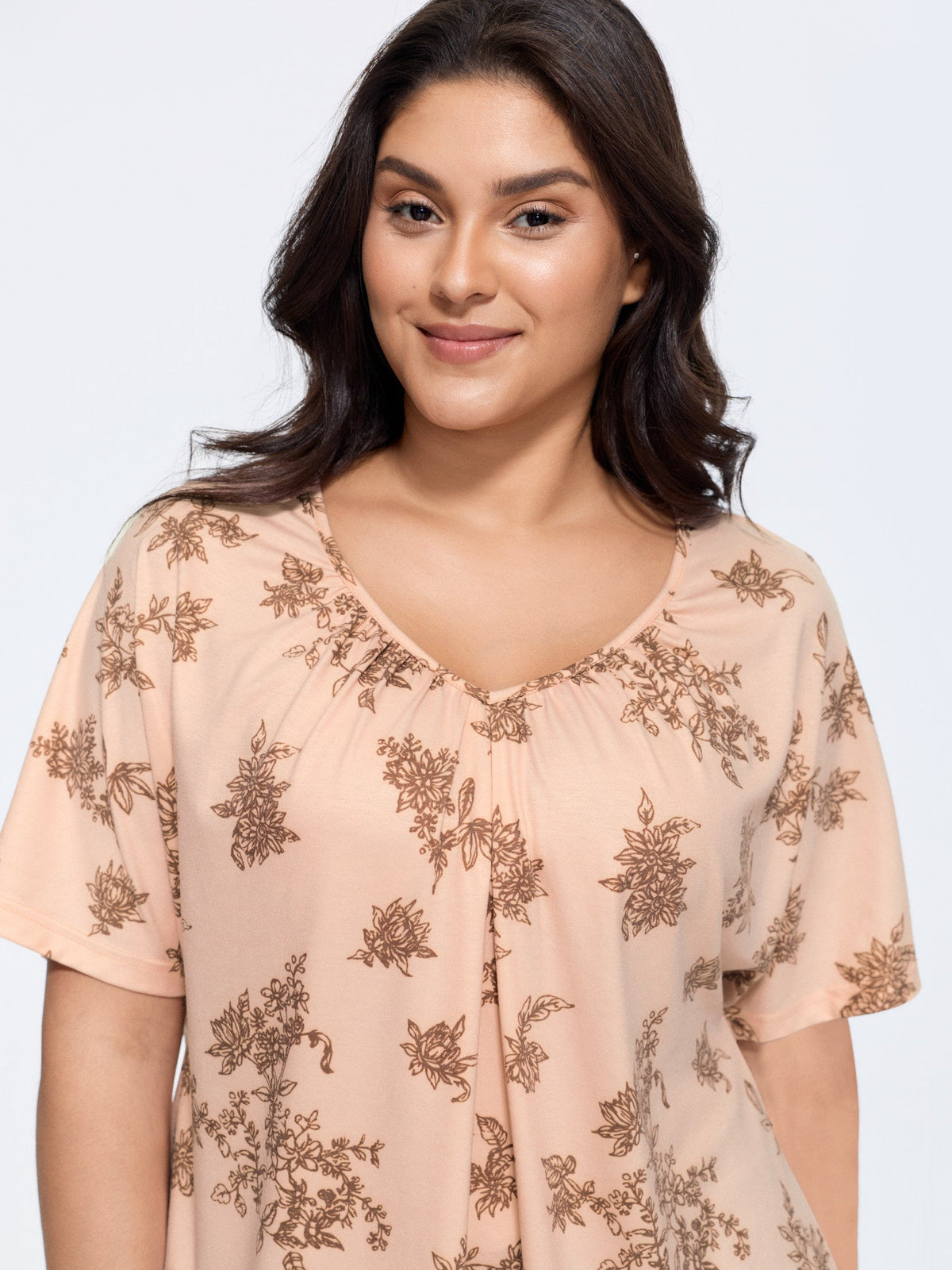 Pleated Plain Half-Sleeve Knit Top