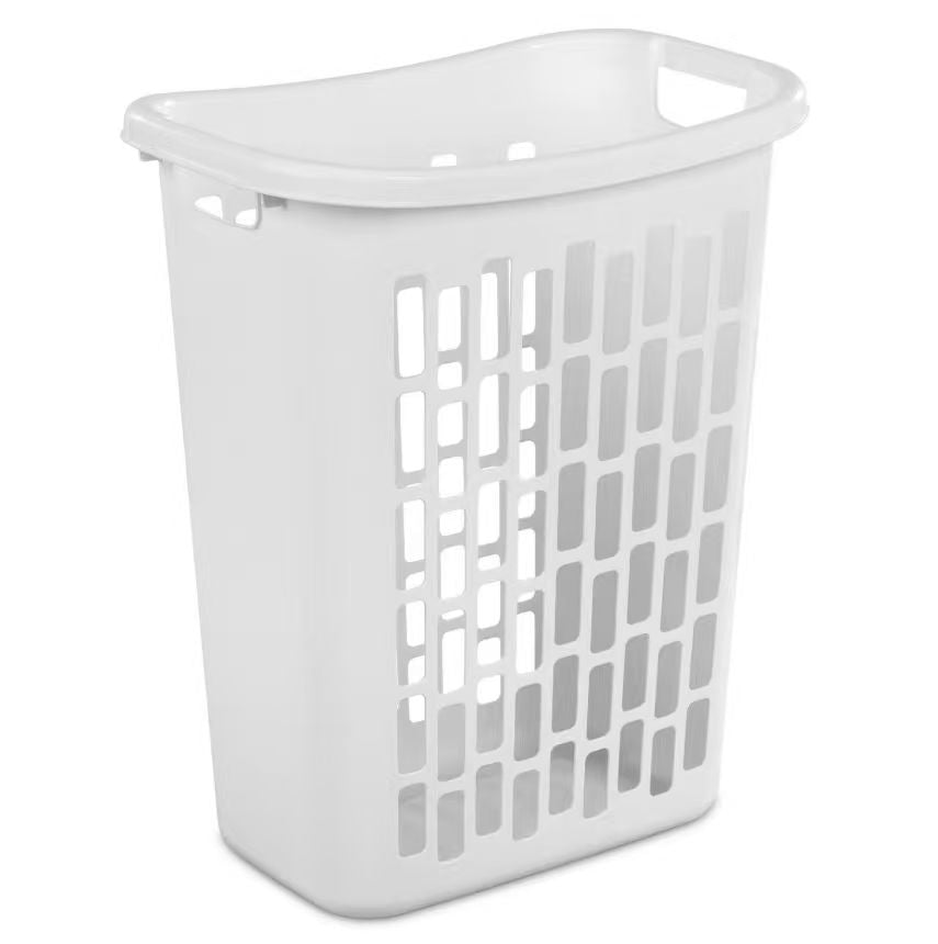 Mainstays Rectangular Open Top Plastic Laundry Hamper for Narrow Spaces, White Lightweight Dirty Clothes Storage Basket with Carry Handles, Large Capacity Laundry Bin for Bedroom Bathroom
