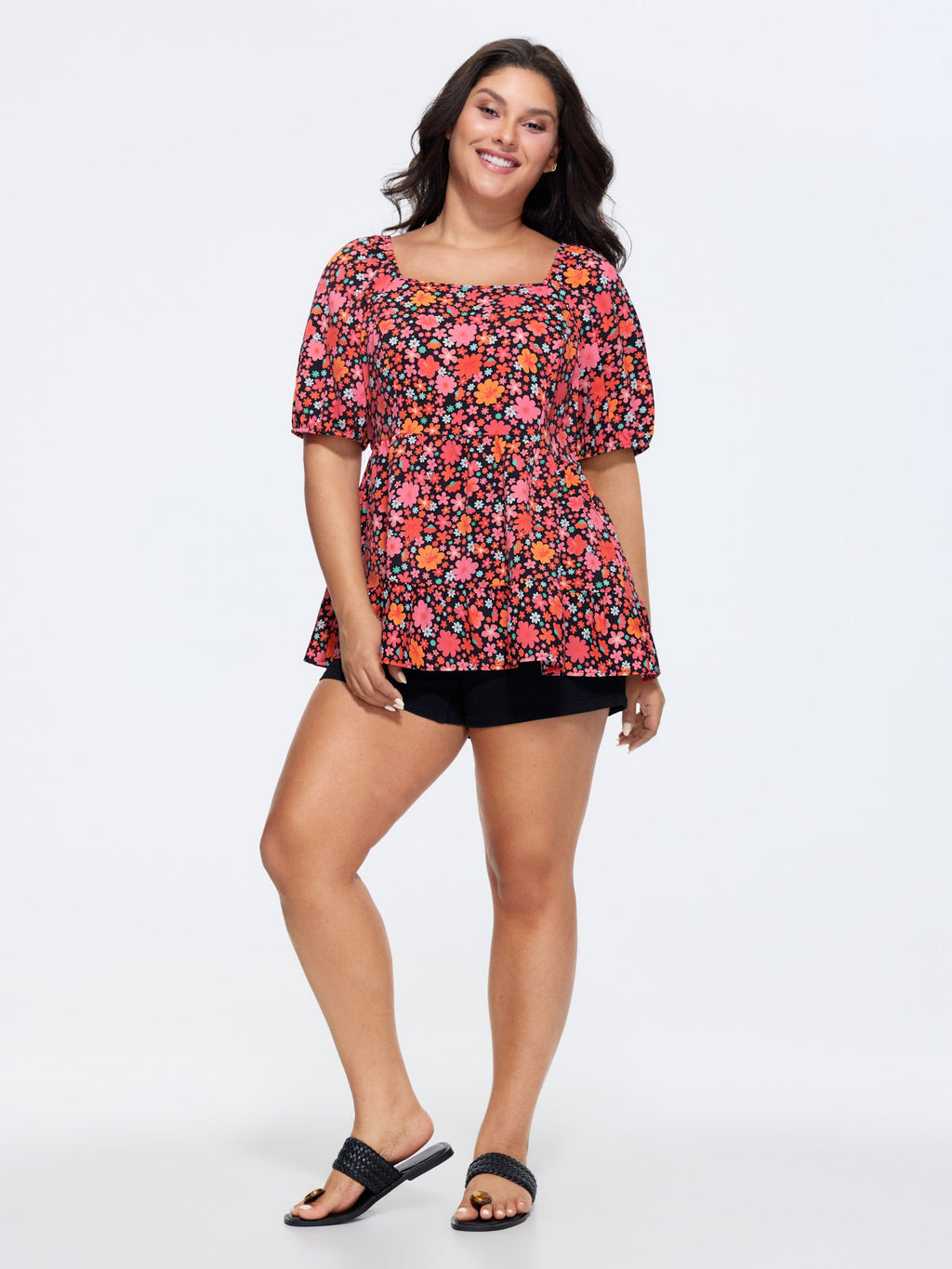 Floral Square Neck Fit and Flare Blouse