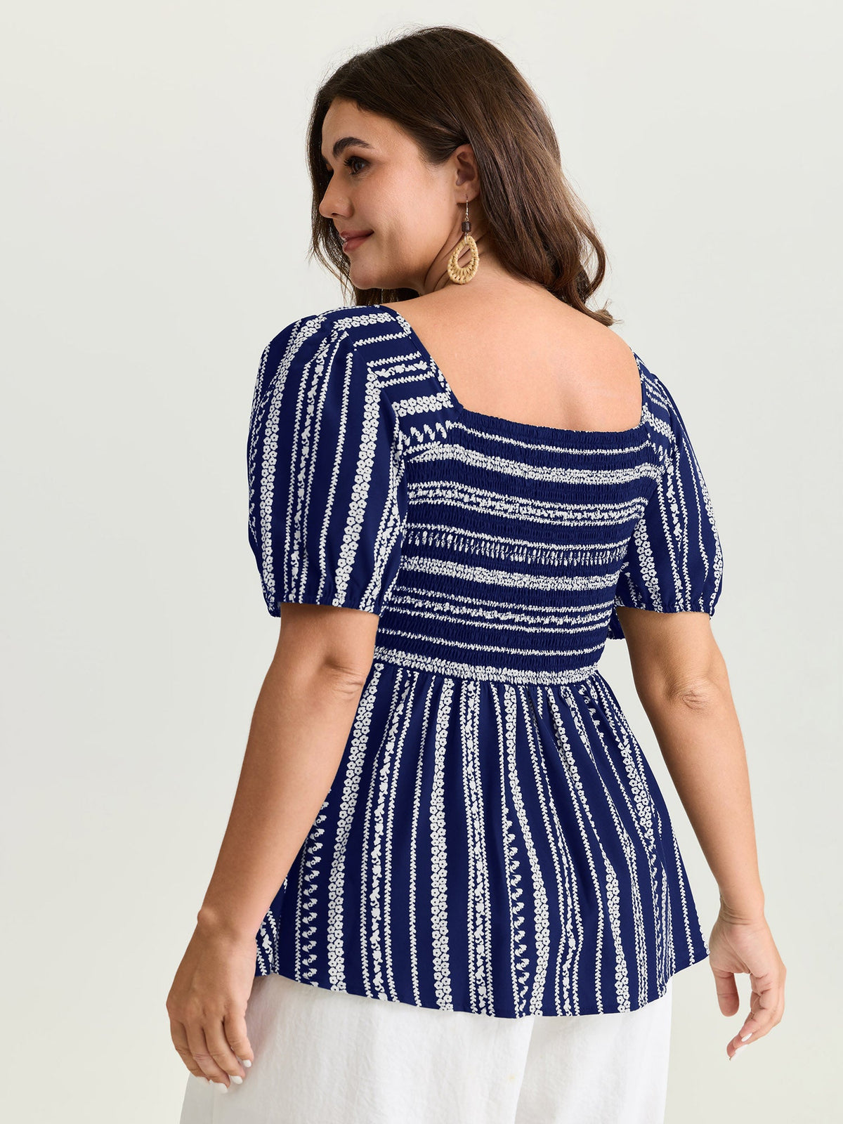 Monochrome Floral Stripe Babydoll Blouse