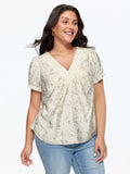 Floral Print Lace Neckline Blouse