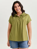 Collared Plain Pleated Half-Placket Blouse