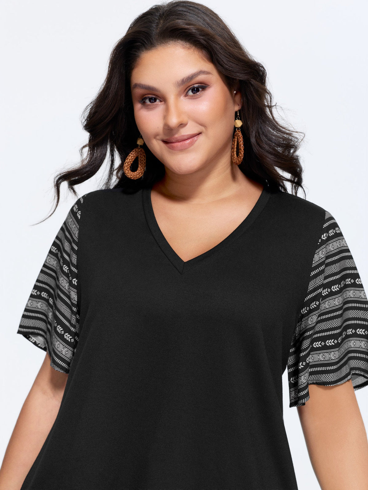Colorful Boho Sleeve V-Neck Blouse