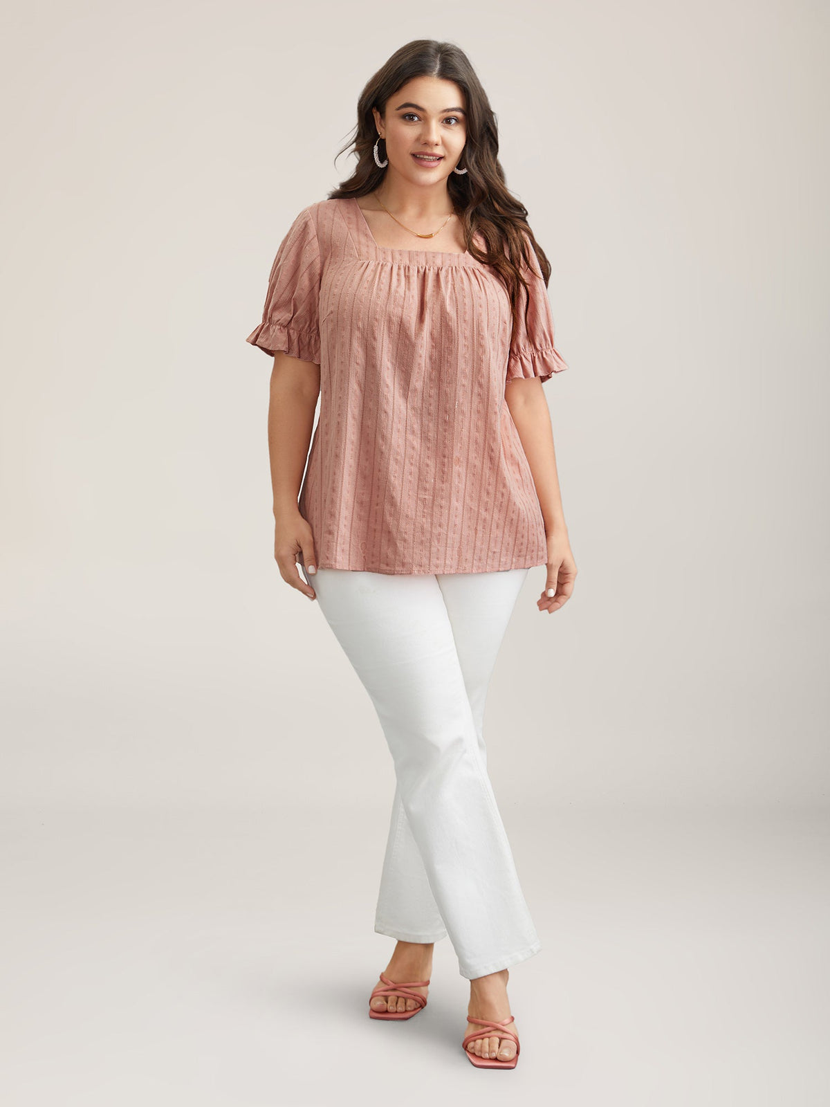 Cotton Square Neck Ruffled Sleeve Blouse