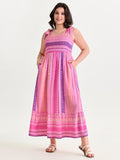 Supersoft Sweet Striped Print Shoulder-Tie Maxi Dress