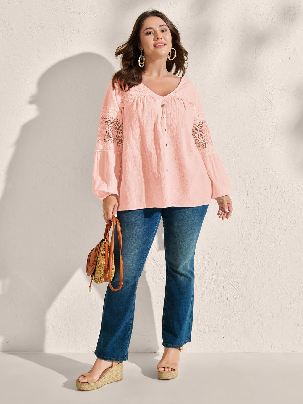 Pure Cotton Sheer Lace Trim Blouse