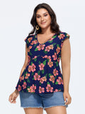 Colorful Floral Print Ruffled Sleeve Blouse