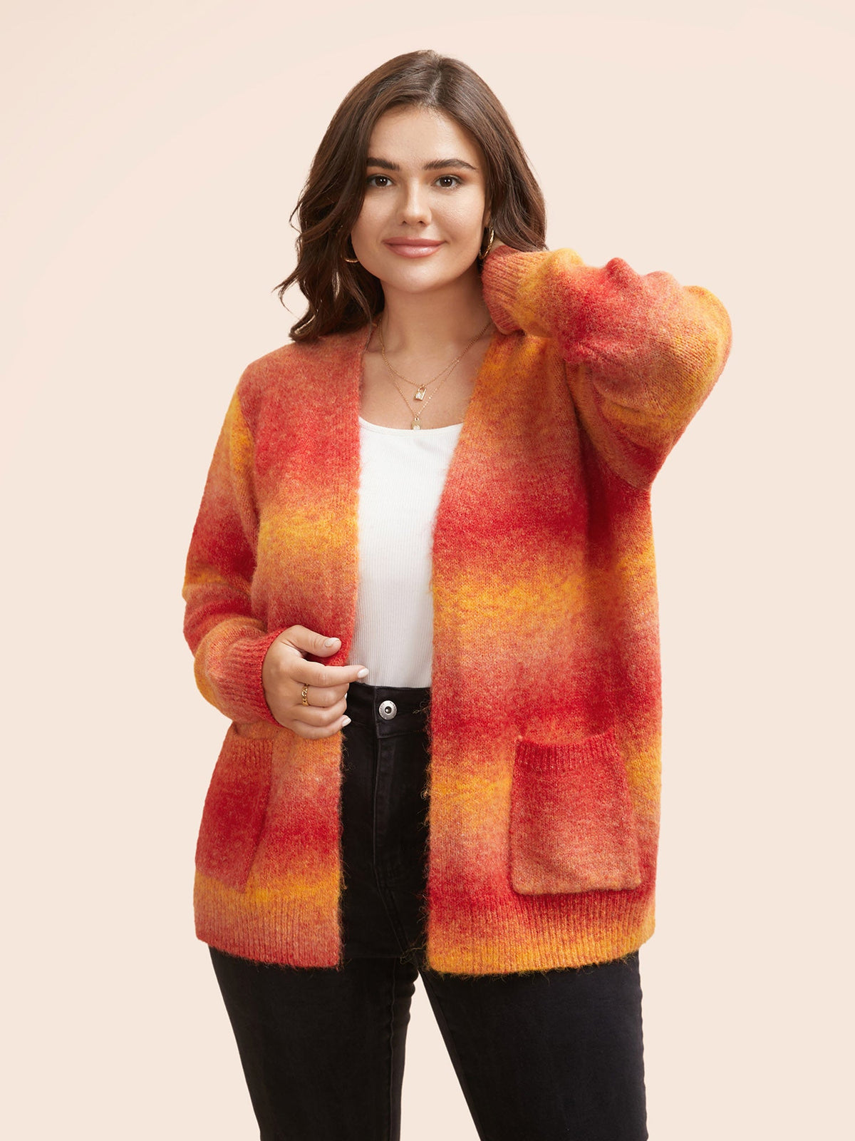 Ombre Contrast Patch Pocket Cardigan