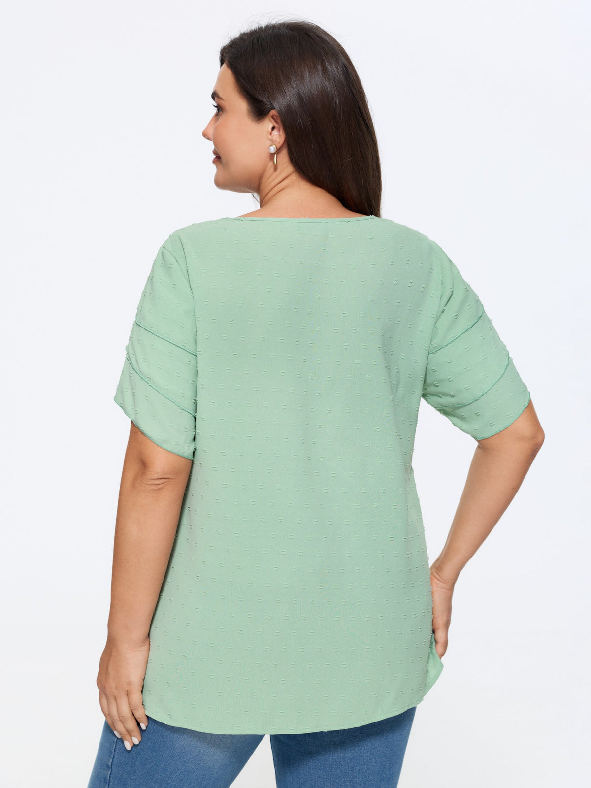 Textured Color Contrast Petal Sleeve Blouse